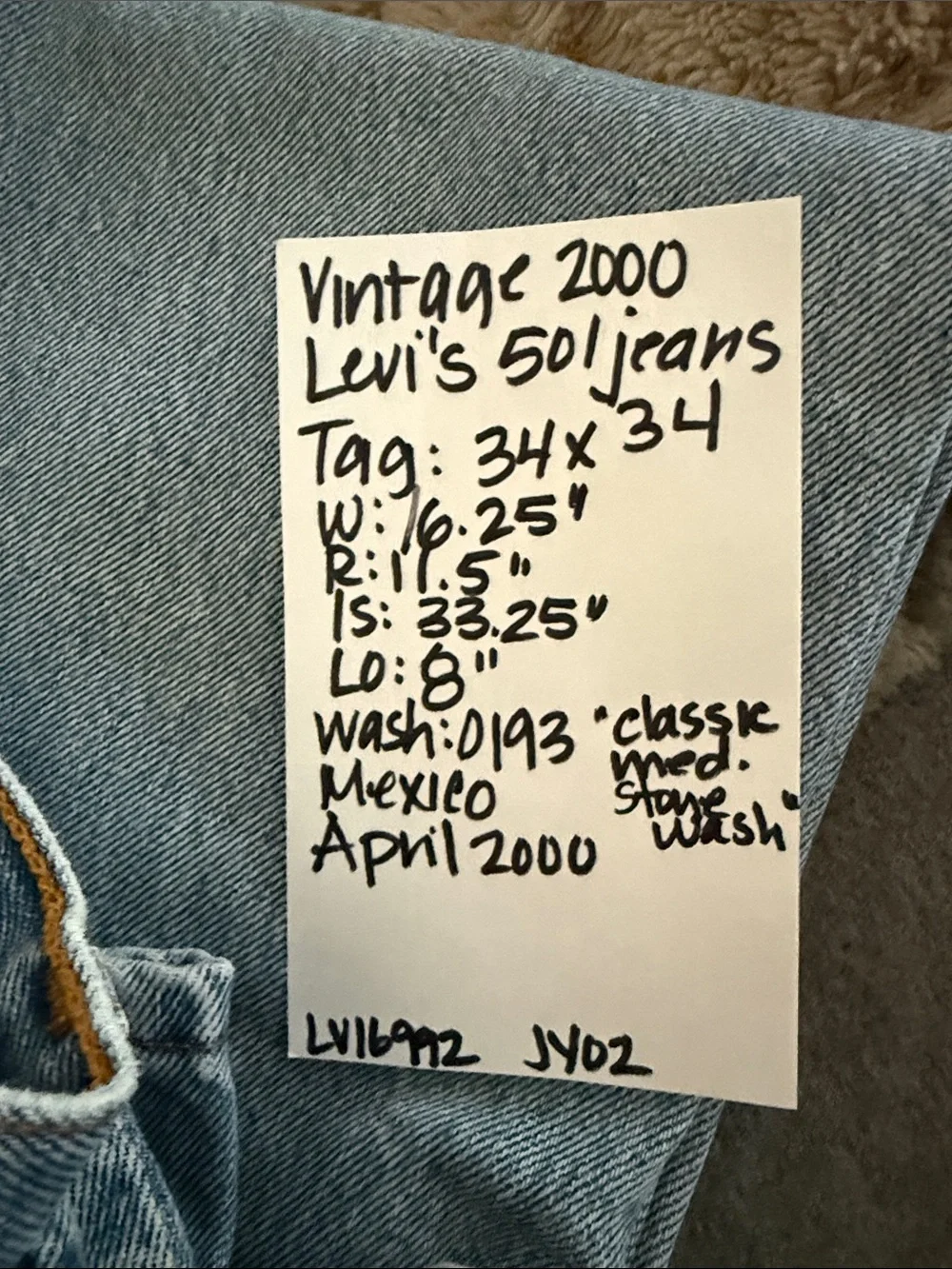 Vintage 2000 Levi's 501 Classic Straight-Leg Jeans Med Stone Wash 34 X 33 Mexico